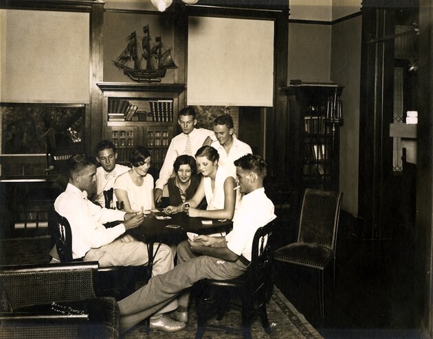 <em>Ruth Reed, right, with friends in the sitting room of the Byrne-Reed House. Courtesy of the Reed family.</em>