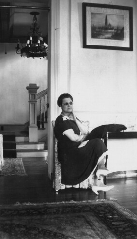 <em>Laura Reed in the music room of the Byrne-Reed House. Courtesy of the Reed family.</em>
